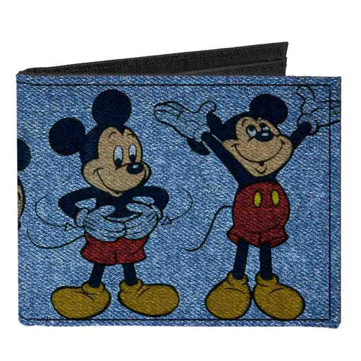 Canvas Bi-Fold Wallet - MICKEY MOUSE 4-Mousercise Poses Denim Blues Red Canvas Bi-Fold Wallets Disney   