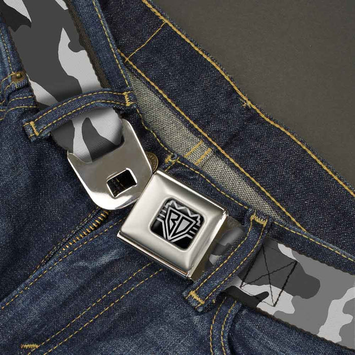 BD Wings Logo CLOSE-UP Full Color Black Silver Seatbelt Belt - Camo White Webbing Seatbelt Belts Buckle-Down   