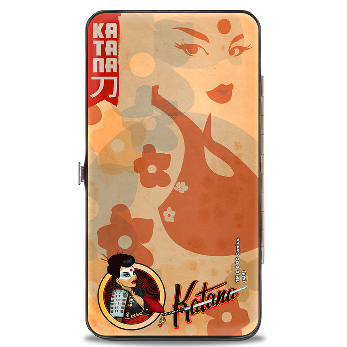 Hinged Wallet - KATANA Bombshell Pose Silhouette Face Flowers Tan Reds Hinged Wallets DC Comics   