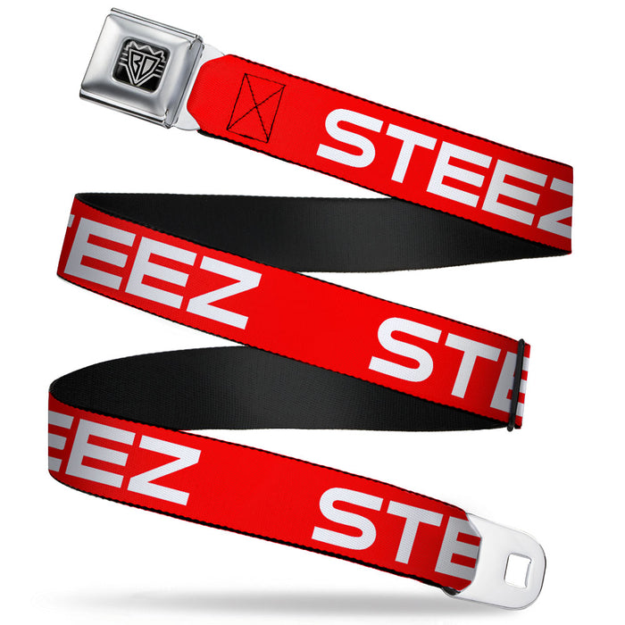BD Wings Logo CLOSE-UP Full Color Black Silver Seatbelt Belt - STEEZ Flat Red/White Webbing Seatbelt Belts Buckle-Down   