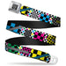 BD Wings Logo CLOSE-UP Full Color Black Silver Seatbelt Belt - Funky Checkers Black/White/Neon Webbing Seatbelt Belts Buckle-Down   