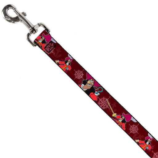 Dog Leash - Captain Hook Poses/Nautical Elements Burgundy Dog Leashes Disney   