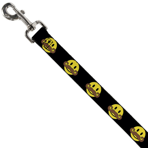Dog Leash - Mustache Happy Face Black/Yellow/Brown Dog Leashes Buckle-Down   