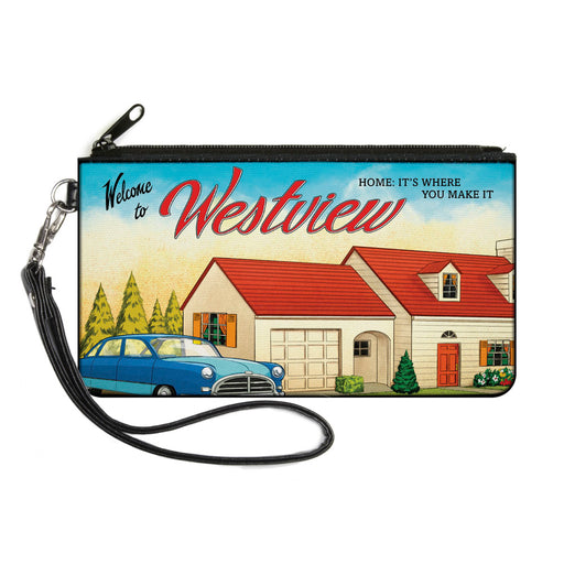 MARVEL STUDIOS WANDAVISION Canvas Zipper Wallet - SMALL - WandaVision House WELCOME TO WESTVIEW Scenery Canvas Zipper Wallets Marvel Comics   