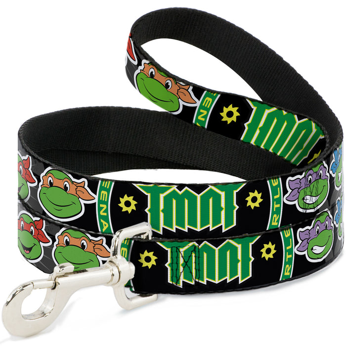 Dog Leash - Classic Teenage Mutant Ninja Turtles Group Faces/TMNT/Ninja Star Black/Green Dog Leashes Nickelodeon   