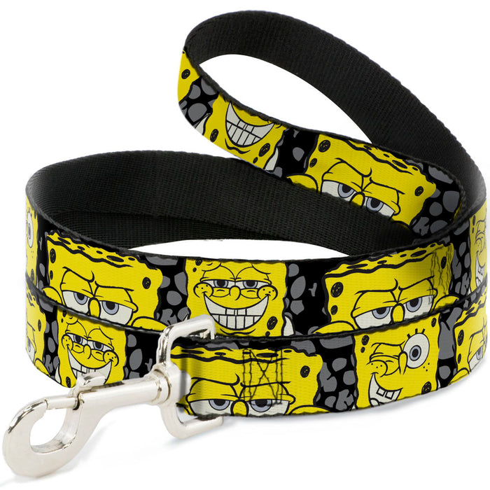 Dog Leash - SpongeBob 4-CLOSE-UP Expressions/Crackle Black/Gray/Yellow Dog Leashes Nickelodeon   