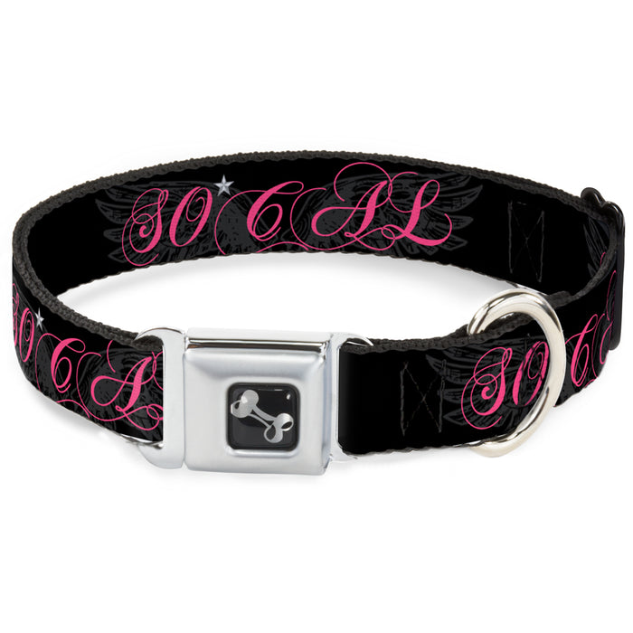 Dog Bone Seatbelt Buckle Collar - SO CAL Script/Wings Black/Gray/Pink Seatbelt Buckle Collars Buckle-Down   