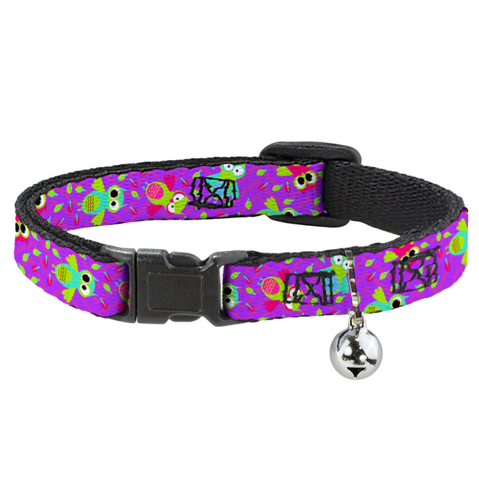 Cat Collar Breakaway - Flying Owls w Leaves Purple Multi Color Breakaway Cat Collars Buckle-Down   