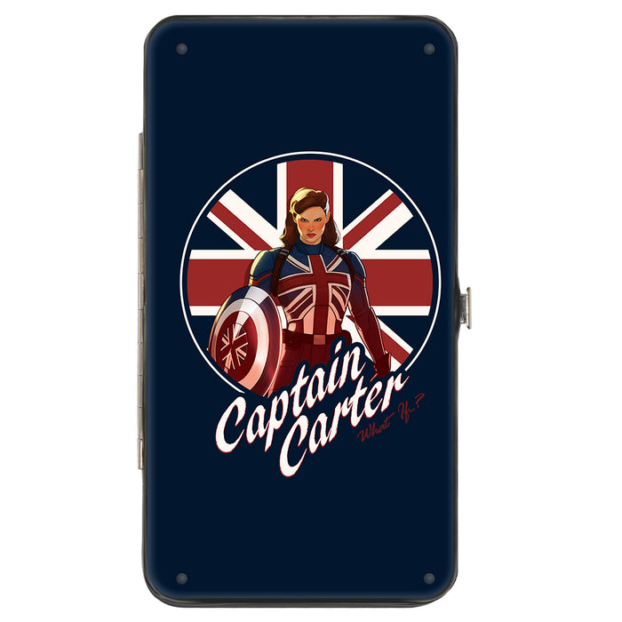 MARVEL STUDIOS WHAT IF Hinged Wallet - Marvel Studios WHAT IF ? CAPTAIN CARTER Union Jack Pose + Shield Navy White Red Hinged Wallets Marvel Comics   