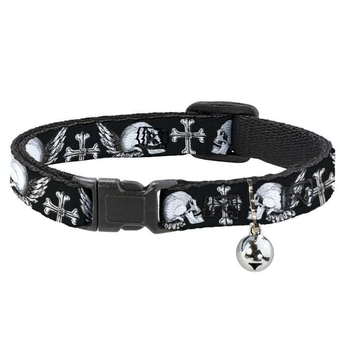 Cat Collar Breakaway - BD Skulls w Wings Black White Breakaway Cat Collars Buckle-Down   