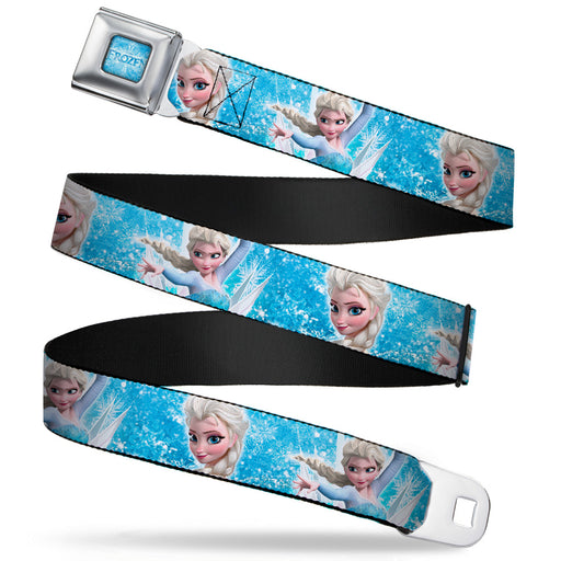 FROZEN Logo Full Color Blues Seatbelt Belt - Frozen Elsa Face/Action Pose/Snowflakes Blues/White Webbing Seatbelt Belts Disney   