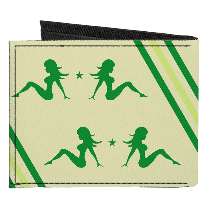 Canvas Bi-Fold Wallet - Mud Flap Girls w Stripes Tan Green Lime Green Canvas Bi-Fold Wallets Buckle-Down   