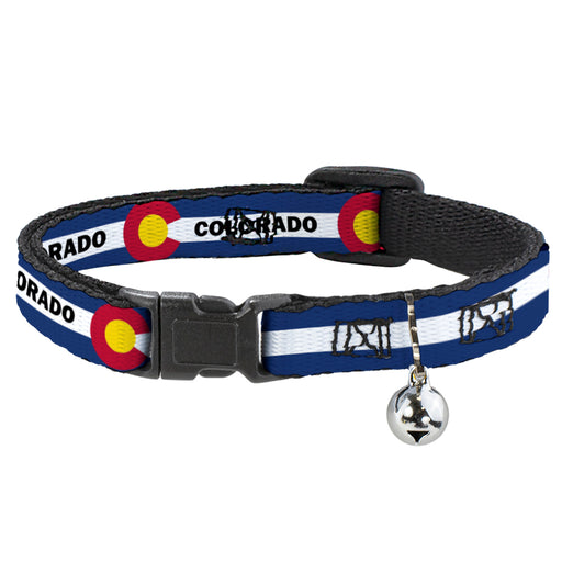 Cat Collar Breakaway - COLORADO Text Flag Blue White Red Yellow Breakaway Cat Collars Buckle-Down   