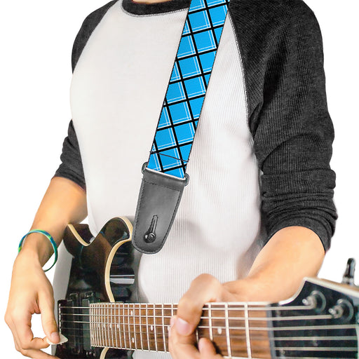 Guitar Strap - Wire Grid Baby Blue Black White Guitar Straps Buckle-Down   