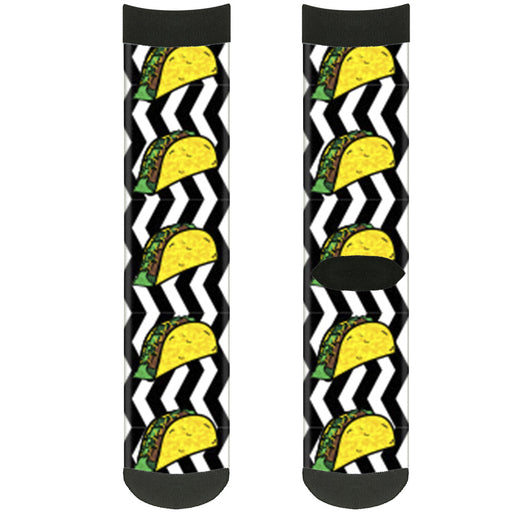 Sock Pair - Polyester - Taco Chevron Black White - CREW Socks Buckle-Down   