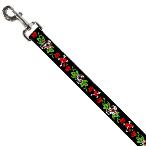 Dog Leash - Sugar Skull w/Roses & Heart Dog Leashes Buckle-Down   