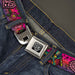 BD Wings Logo CLOSE-UP Full Color Black Silver Seatbelt Belt - Love Kills CLOSE-UP Pink Webbing Seatbelt Belts Buckle-Down   