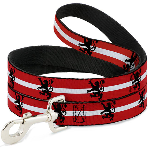 Dog Leash - Rampant Lion Repeat/Stripes Red/White/Black Dog Leashes Buckle-Down   