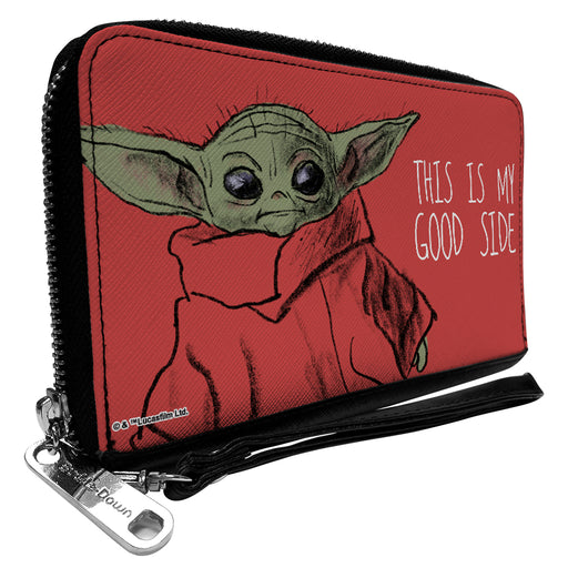 Women's PU Zip Around Wallet Rectangle - Star Wars The Child Sketch + THIS IS MY GOOD SIDE Red White Clutch Zip Around Wallets Star Wars   