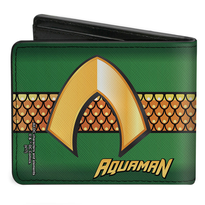Bi-Fold Wallet - AQUAMAN Classic Icon Scales Stripe Green Golds Bi-Fold Wallets DC Comics   