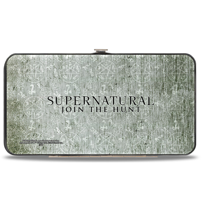 Hinged Wallet - Supernatural 4-Character Face Blur Symbols + Logo Grays Black Hinged Wallets Supernatural   