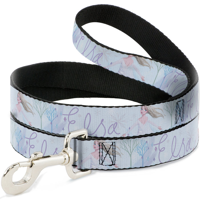 Dog Leash - Frozen Elsa Snowflake Pose with Trees and Script Blues/Purples Dog Leashes Disney   