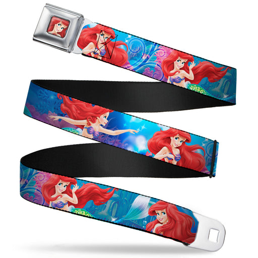 Ariel Face3 Full Color Blue Seatbelt Belt - Ariel Vivid Underwater Sparkle Poses/Castle Webbing Seatbelt Belts Disney   