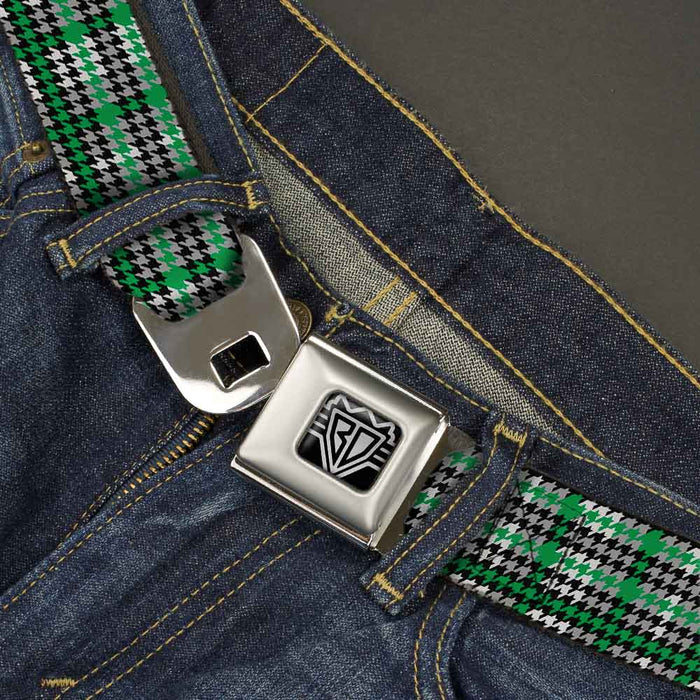 BD Wings Logo CLOSE-UP Full Color Black Silver Seatbelt Belt - Mini Houndstooth Green/Black/Gray Webbing Seatbelt Belts Buckle-Down   