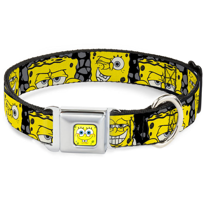 SpongeBob Face CLOSE-UP Full Color Seatbelt Buckle Collar - SpongeBob 4-CLOSE-UP Expressions/Crackle Black/Gray/Yellow Seatbelt Buckle Collars Nickelodeon   