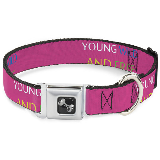 Dog Bone Seatbelt Buckle Collar - YOUNG WILD AND FREE Pink/White/Blue/Yellow/Green Seatbelt Buckle Collars Buckle-Down   