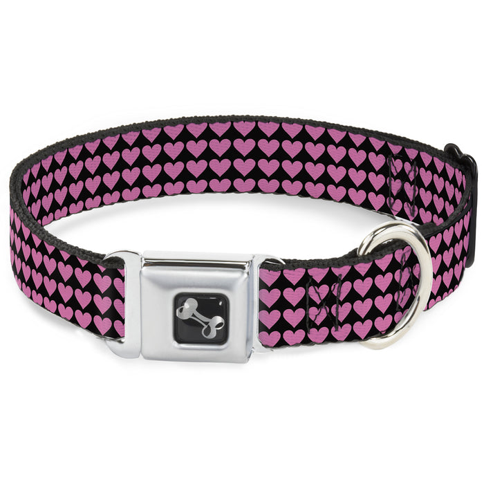 Dog Bone Seatbelt Buckle Collar - Mini Hearts Black/Pink Seatbelt Buckle Collars Buckle-Down   