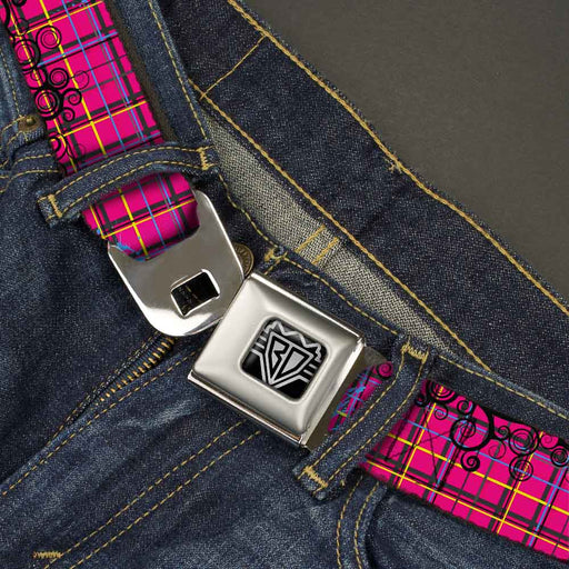 BD Wings Logo CLOSE-UP Full Color Black Silver Seatbelt Belt - Plaid Curls Pink/Black/Yellow/Blue Webbing Seatbelt Belts Buckle-Down   