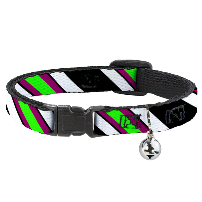 Cat Collar Breakaway - Diagonal Stripes Black White Pink Green Breakaway Cat Collars Buckle-Down   