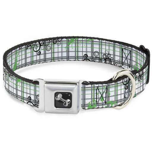 Dog Bone Seatbelt Buckle Collar - Plaid Curls White/Black/Gray/Green Seatbelt Buckle Collars Buckle-Down   