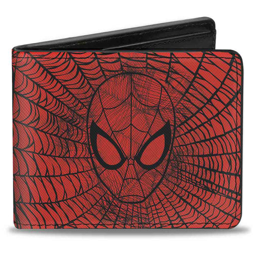 ULTIMATE SPIDER-MAN Bi-Fold Wallet - Spider-Man Face Web Sketch Red Black Bi-Fold Wallets Marvel Comics   