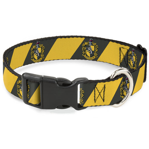 Plastic Clip Collar - HUFFLEPUFF Crest Diagonal Stripe Charcoal Gray/Yellow Plastic Clip Collars The Wizarding World of Harry Potter   