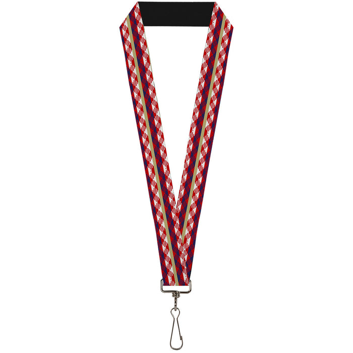 Lanyard - 1.0" - Geometric Weave Tan White Red Blue Lanyards Buckle-Down   