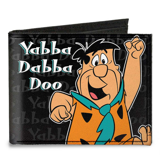 Canvas Bi-Fold Wallet - Fred YABBA DABBA DOO Pose2 Black Gray Canvas Bi-Fold Wallets The Flintstones   