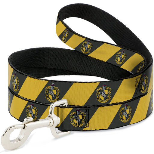 Dog Leash - HUFFLEPUFF Crest Diagonal Stripe Charcoal Gray/Yellow Dog Leashes The Wizarding World of Harry Potter   