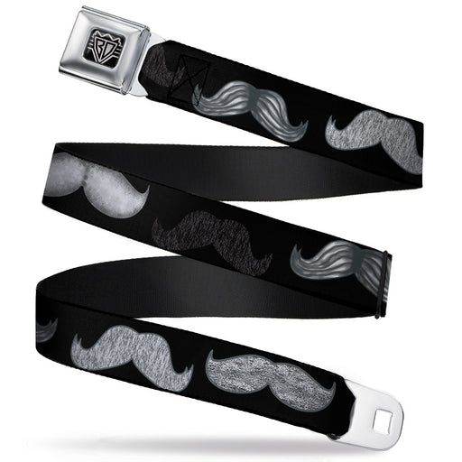 BD Wings Logo CLOSE-UP Full Color Black Silver Seatbelt Belt - Mustache Sketch Black/White Webbing Seatbelt Belts Buckle-Down   