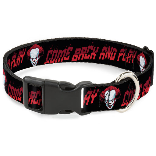 Plastic Clip Collar - It Chapter Two Pennywise Face COME BACK AND PLAY Black/Reds Plastic Clip Collars Warner Bros. Horror Movies   