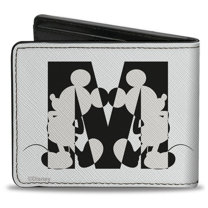 Bi-Fold Wallet - MICKEY Text + Classic Silhouette M Pose White Black Bi-Fold Wallets Disney   
