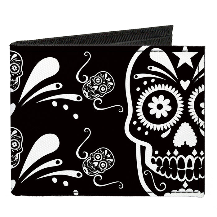 Canvas Bi-Fold Wallet - Sugar Skulls Black White Canvas Bi-Fold Wallets Buckle-Down   