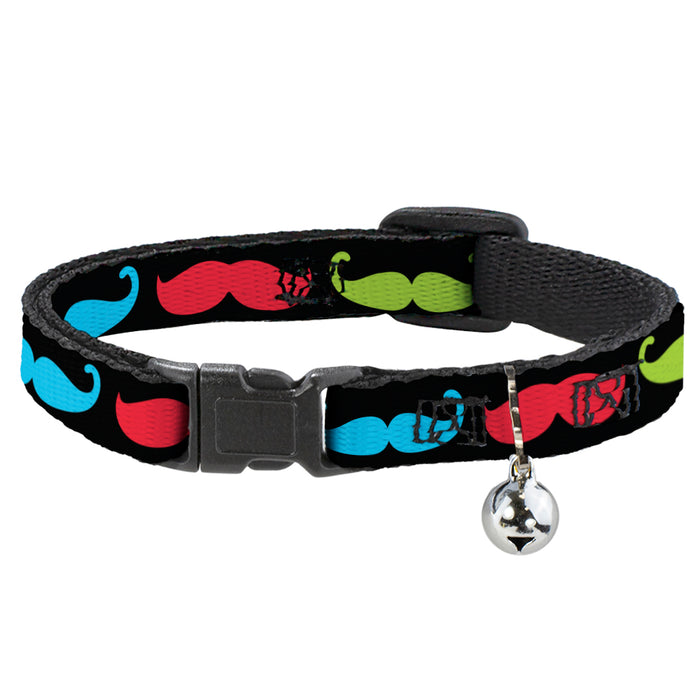 Cat Collar Breakaway - Mustaches-4 Black Multi Color Breakaway Cat Collars Buckle-Down   