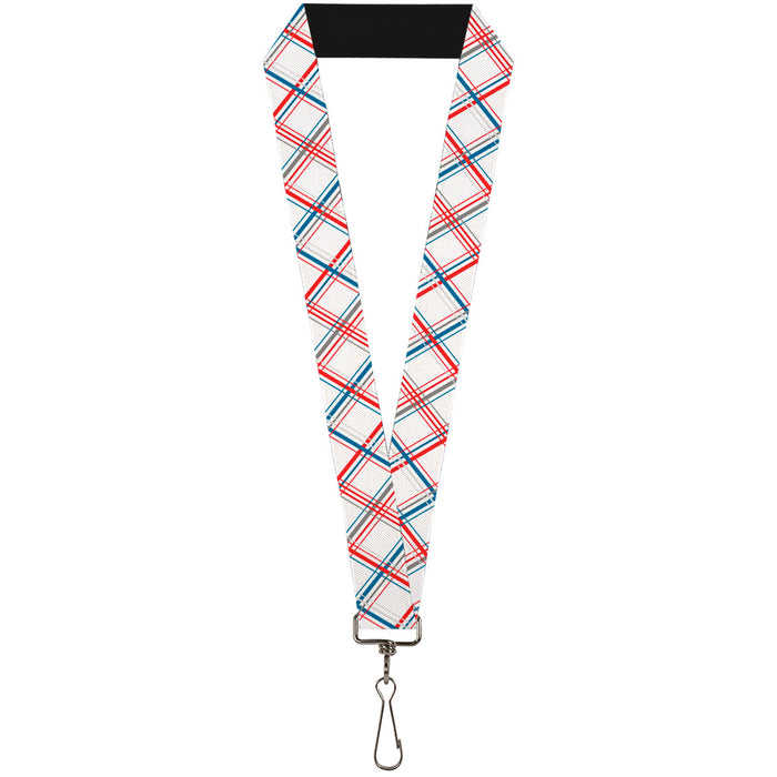 Lanyard - 1.0" - Plaid X White Red Turquoise Gray Lanyards Buckle-Down   