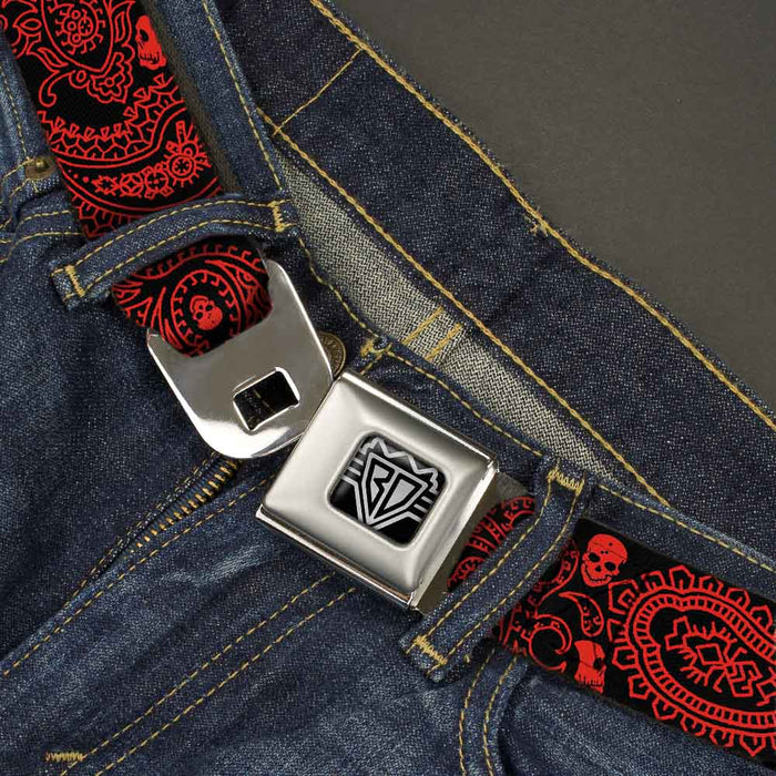 BD Wings Logo CLOSE-UP Full Color Black Silver Seatbelt Belt - Bandana/Skulls Black/Red Webbing Seatbelt Belts Buckle-Down   