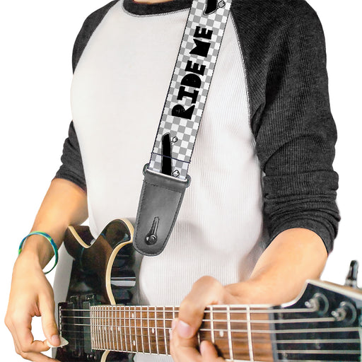 Guitar Strap - RIDE ME Skateboard w Mini Checker White Gray Black Guitar Straps Buckle-Down   