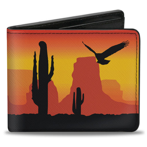Bi-Fold Wallet - Cowboy Silhouette Western Landscape Reds Black Bi-Fold Wallets Buckle-Down   
