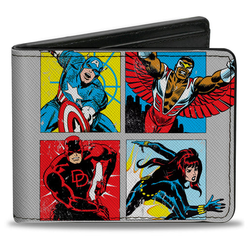 MARVEL COMICS Bi-Fold Wallet - Retro Marvel Comics Superhero Pose Blocks and Title Logo Gray Red Yellow Bi-Fold Wallets Marvel Comics   