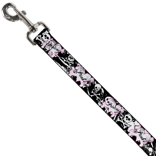 Dog Leash - Punk Princess Heart & Cross Bones w/Skulls & Splatter Black/White Dog Leashes Buckle-Down   